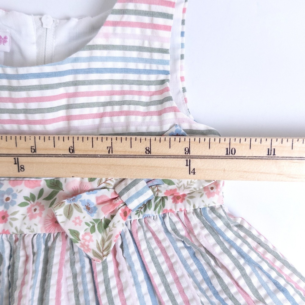 Bonnie Baby Dress Kids 18M Pink Blue Striped Floral Seersucker Sleeveless Bow - Picture 7 of 7